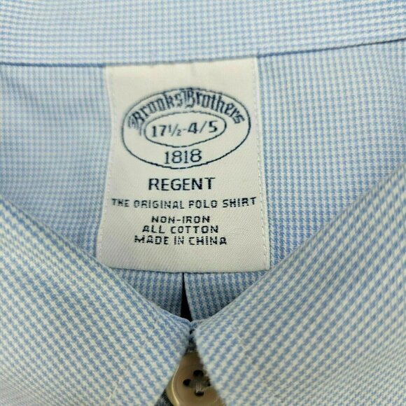 Brooks Brothers 818 Regent Button Shirt Non Iron Herringbone Light Blue 17 1/2 - Picture 4 of 7
